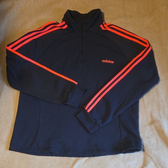 Adidas Women's Navy Blue Zip-Up Sweater with Vibrant Orange Accents - Picture 3 of 8